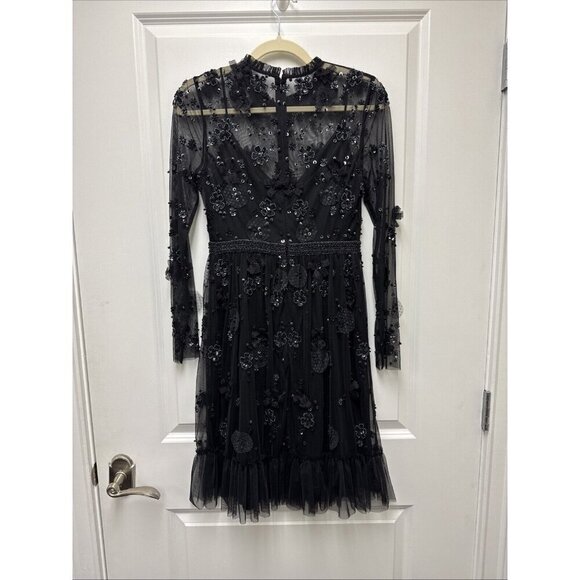Mac Duggal Size 2 Black 9140 Sequin Beaded Long Sleeve Cocktail Party Dress New - Picture 7 of 10